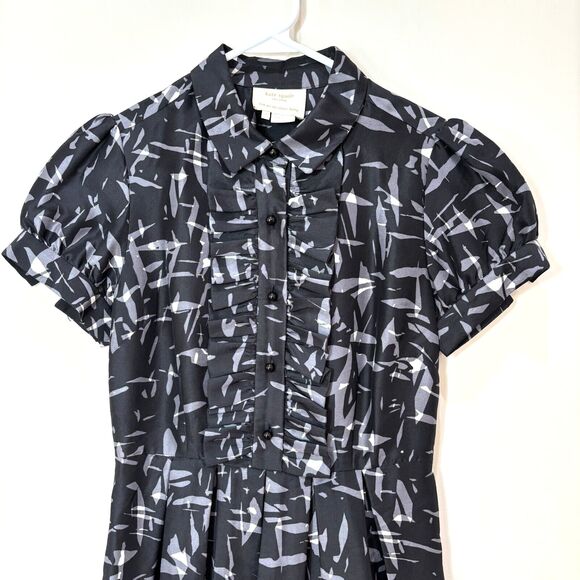 Kate Spade Nelli 100% Silk Fit Flare Dress sz 2 Black Gray Abstract Print Career - Picture 3 of 14